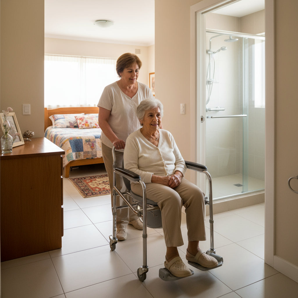 Silla WC Baño Portatil  Plegable | con Ruedas | New Leader