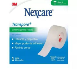 Cinta Nexcare Transpore transparente y flexible 25mm x 9 M