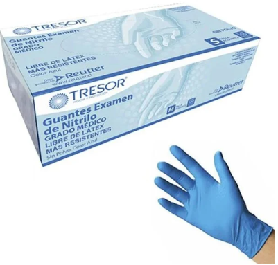 Guante de Vinilo Azul Tresor Reutter Libre de latex y Polvo Caja 100 Unidades Grado Medico