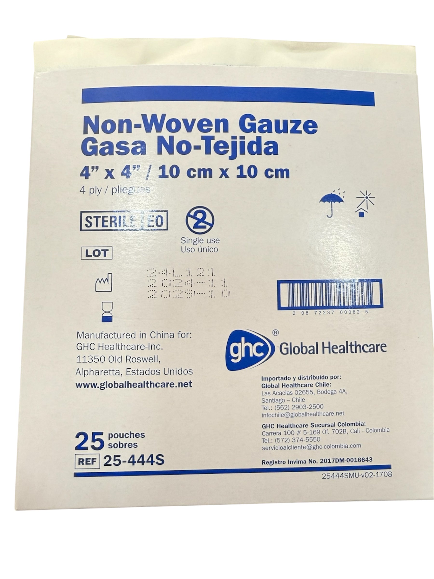 Gasa Estéril No Tejida | 10 x 10 cm x 2 unidades | Global Healthcare