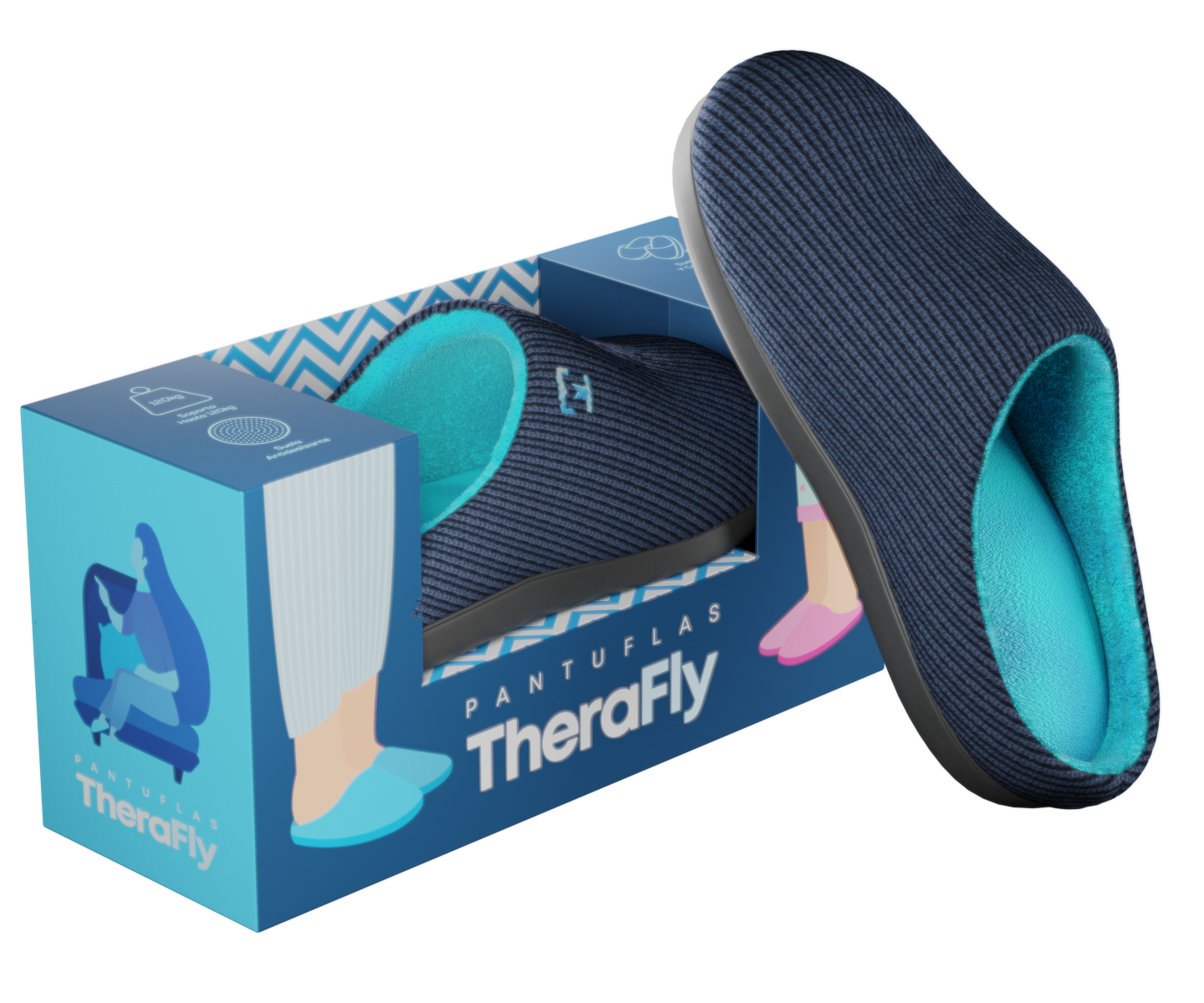 Pantuflas De Espuma Viscoelástica | Azul |Therafly |TheraMart | Tallas M/L