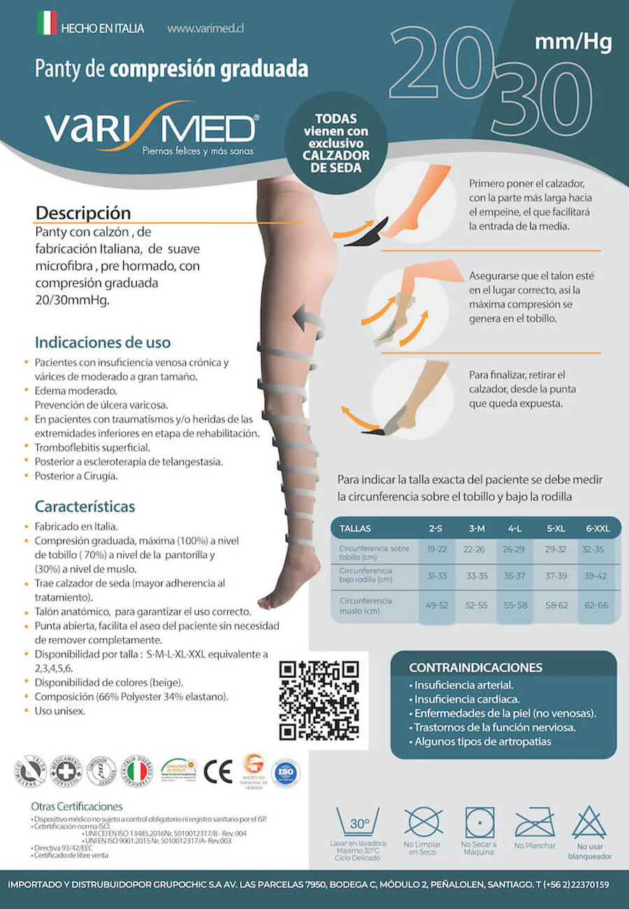 Panty de Compresión Graduada 20-30 mmHg | Varimed® 280 DEN | Punta Abierta + Calzador Incluido