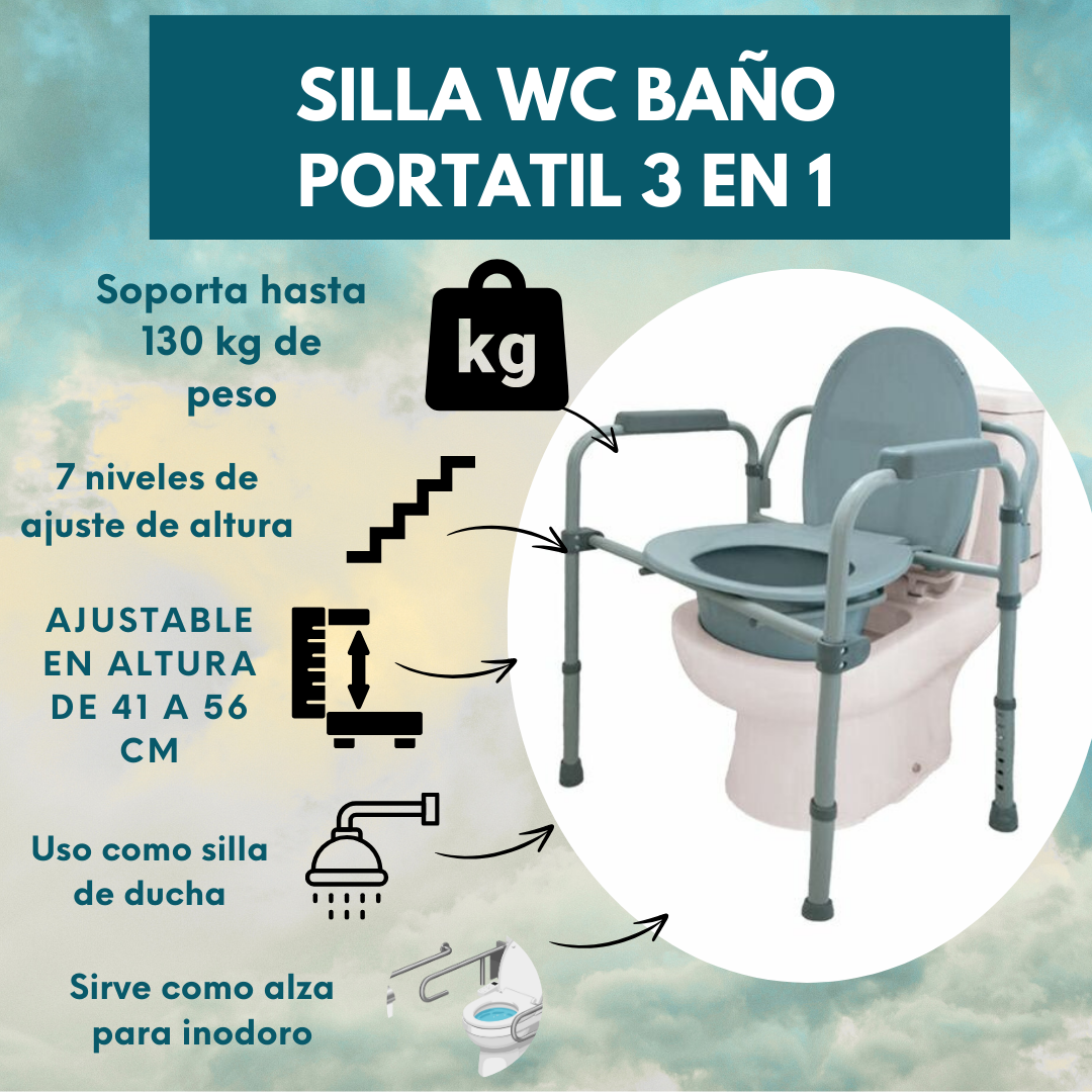Silla de baño Portátil| Plegable 3 en 1 |Blunding | Regulable En Altura