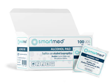 Alcohol PAD Smartmed Toallitas con alcohol isopropílico 70 % 100 Un