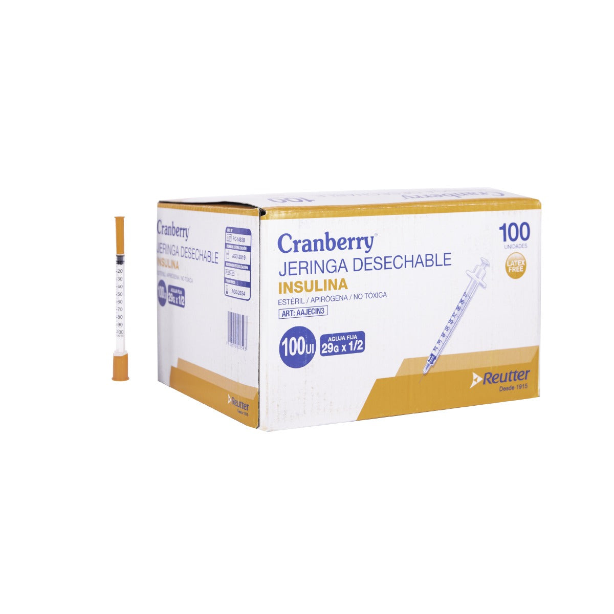 Jeringa Desechable Insulina 100 UI 29G1/2 Cranberry 1 UN  o caja de 100 UN