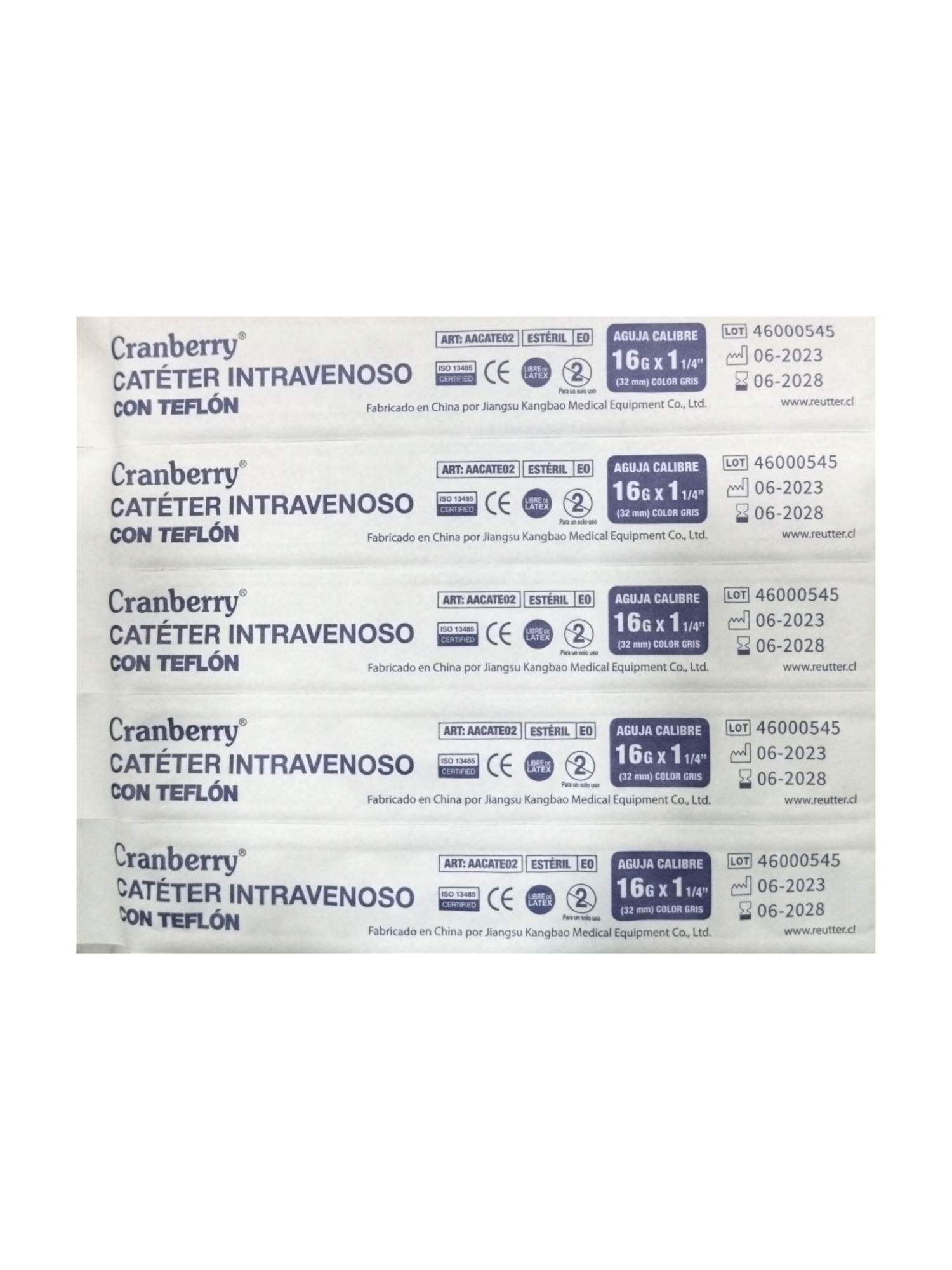 Catéter/Bránula Intravenosa | Con Teflón | 16G X 1 1/4 1 UN | Cranberry